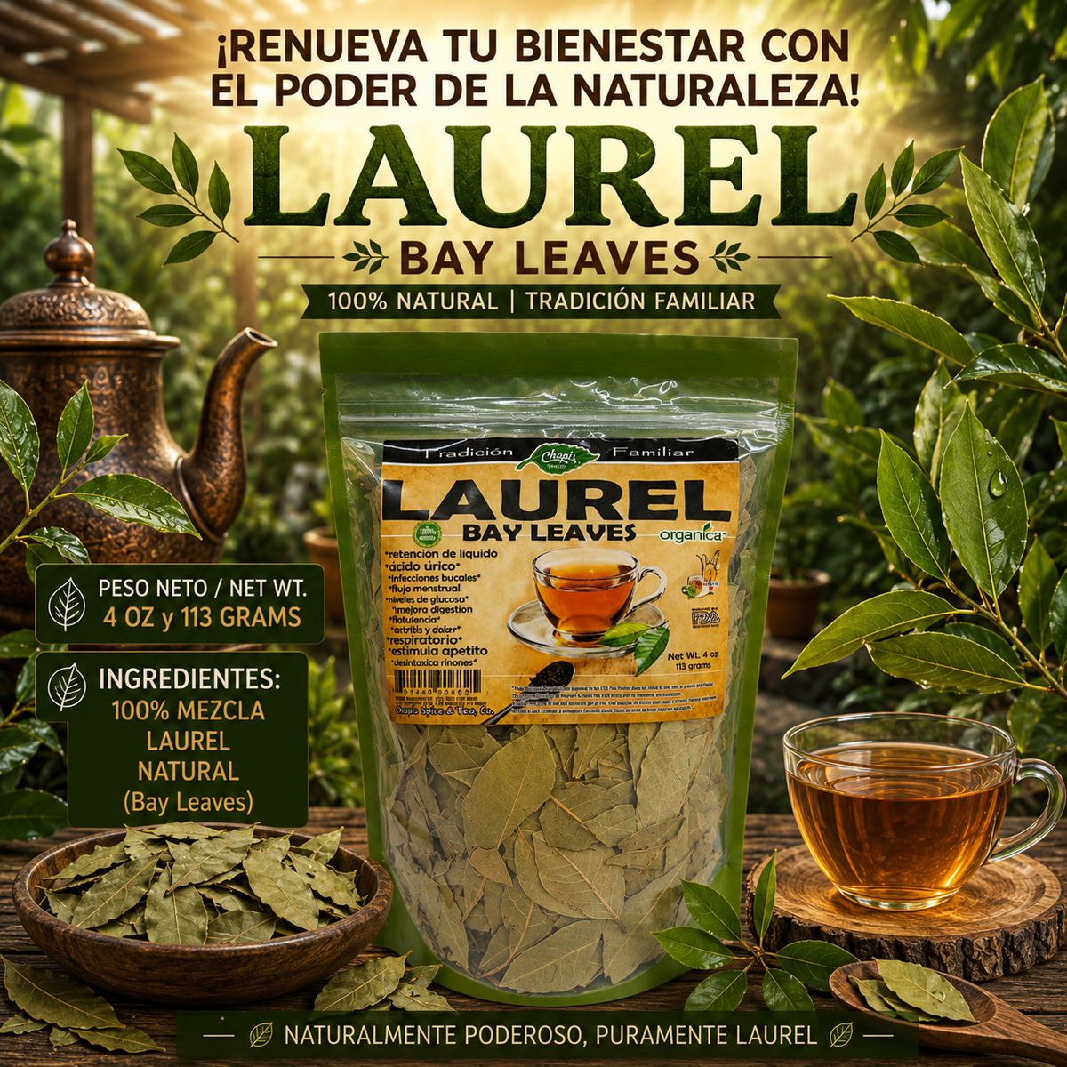 Laurel (Bay Leaves) 100% Natural | 4 oz (113 g) | Laurus nobilis | Hoja Ancestral Multiuso