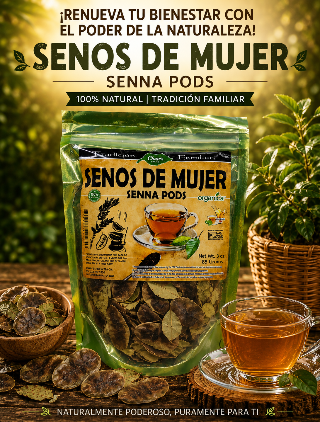 Senos de Mujer (Senna Pods) 100% Natural | 3 oz (85 g) | Senna alexandrina | Vaina Tradicional