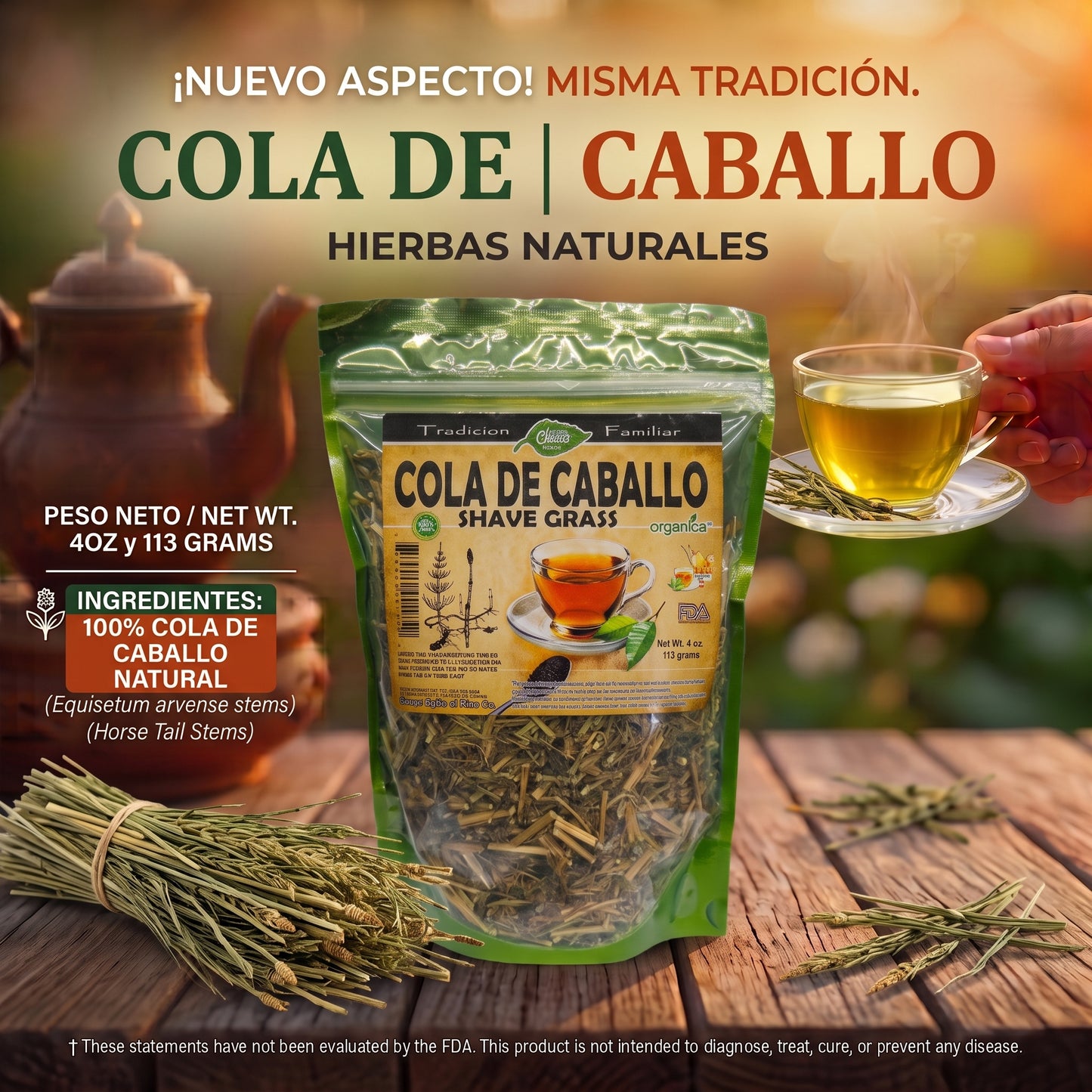 Cola de Caballo (Shave Grass) 100% Natural | 4 oz (113 g) | Equisetum arvense | Hierba Ancestral Multiuso