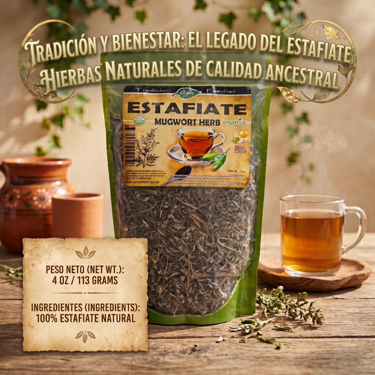 Estafiate (Mugwort) 100% Natural | 4 oz (113 g) | Artemisia ludoviciana | Hierba Ancestral Mexicana
