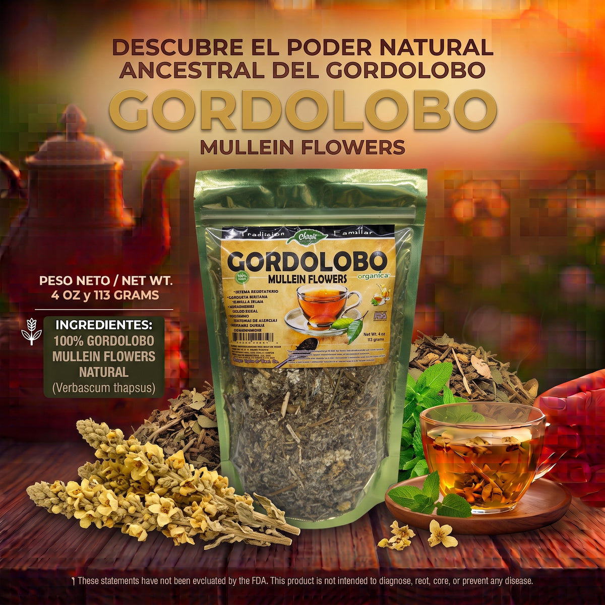 Gordolobo (Mullein Flowers) 100% Natural | 4 oz (113 g) | Verbascum thapsus | Flor Ancestral Multiuso
