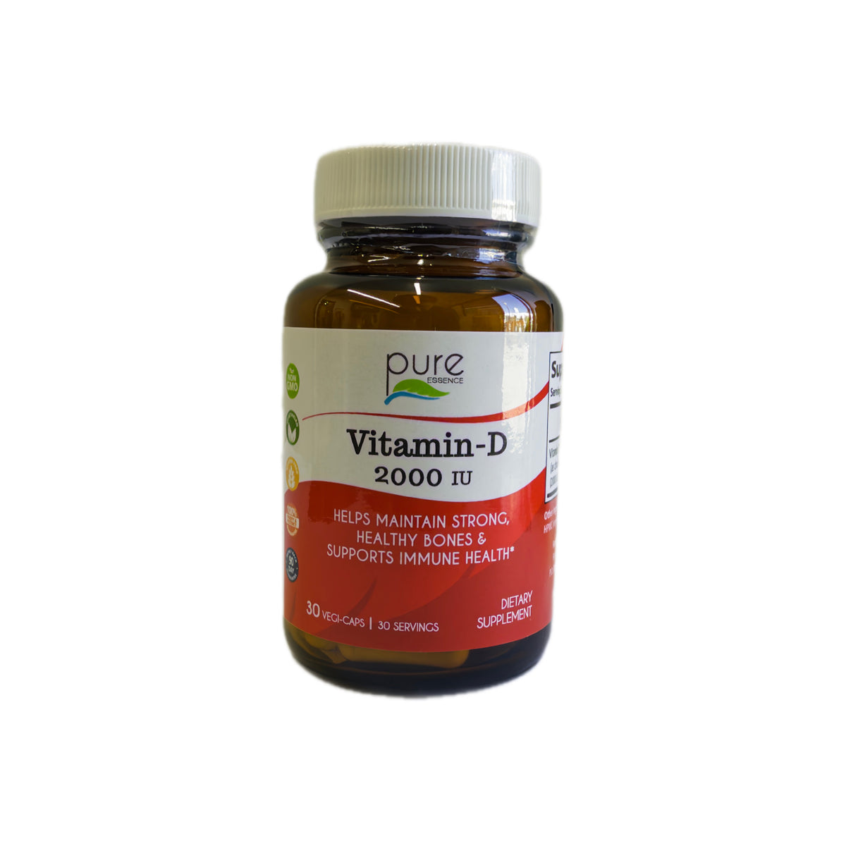 Frasco de vitamina D3 2000 UI, 30 cápsulas vegetales, vista frontal