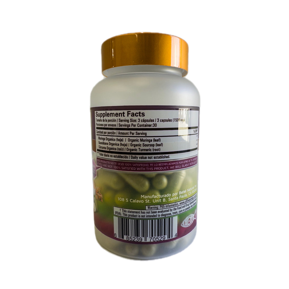Suplemento Herbal Orgánico con Moringa, Guanábana y Cúrcuma – 90 Cápsulas Vegetales