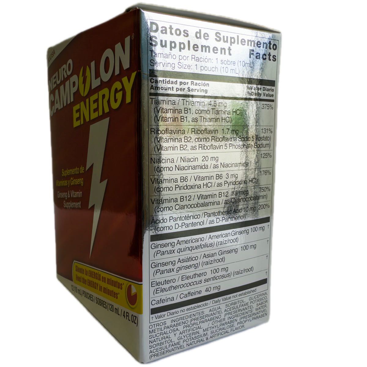 Complejo de Vitaminas B con Ginseng Americano, Asiático y Eleuthero – 12 Sobres Líquidos de 10 mL
