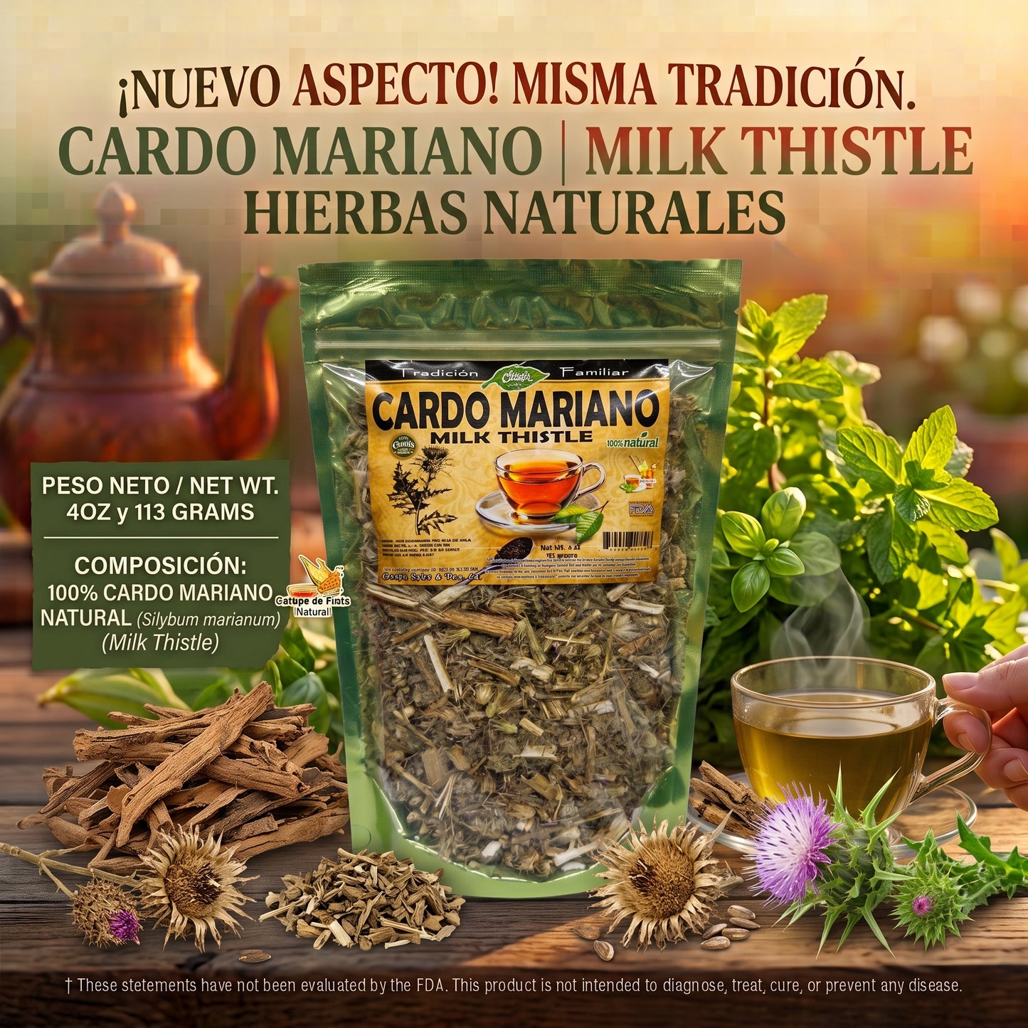 Cardo Mariano (Milk Thistle) 100% Natural | 4 oz (113 g) | Silybum marianum | Hierba Ancestral Multiuso