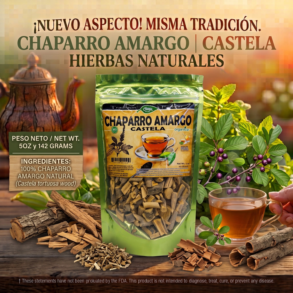 Chaparro Amargo (Castela) 100% Natural | 5 oz (142 g) | Castela texana | Corteza Ancestral del Norte de México