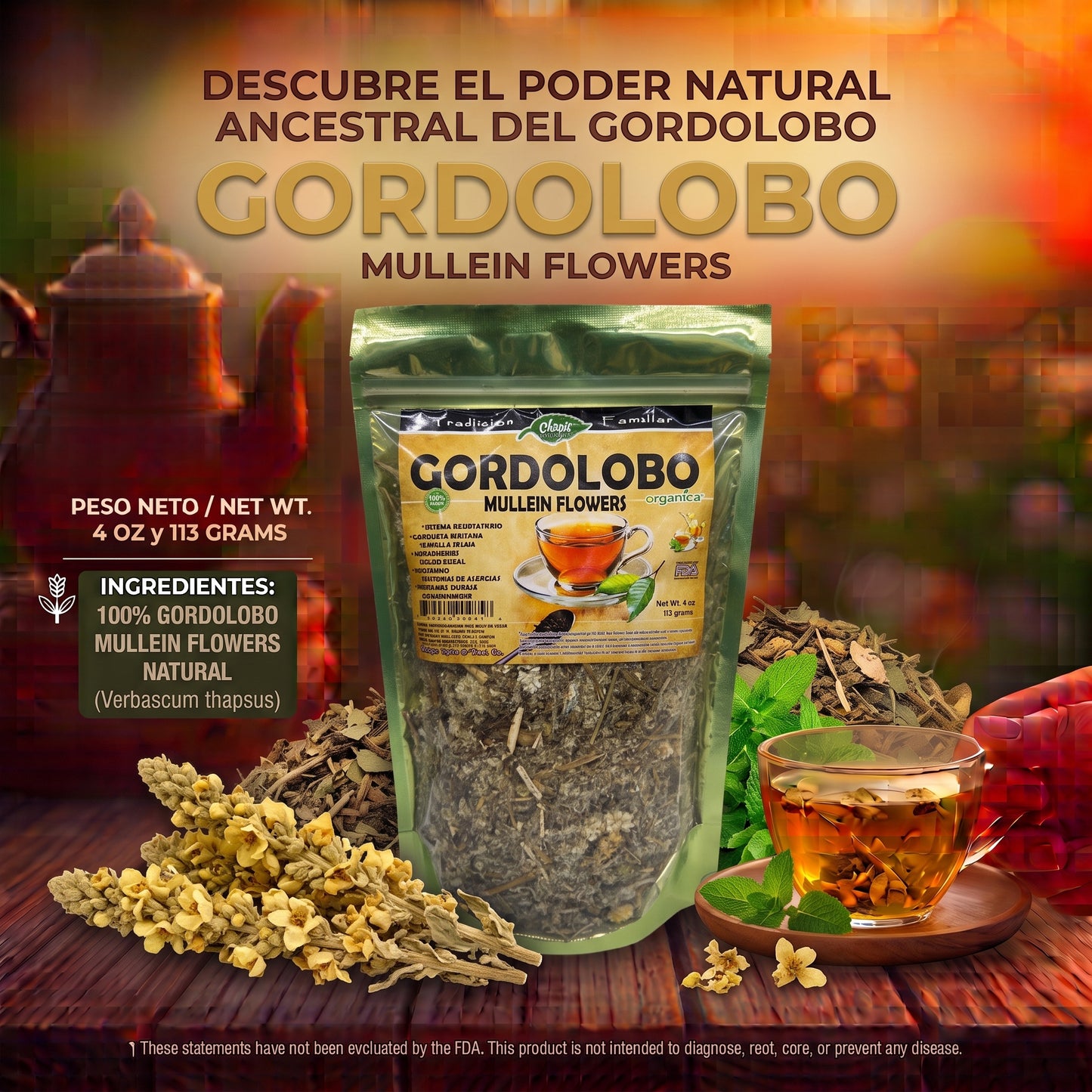 Gordolobo (Mullein Flowers) 100% Natural | 4 oz (113 g) | Verbascum thapsus | Flor Ancestral Multiuso