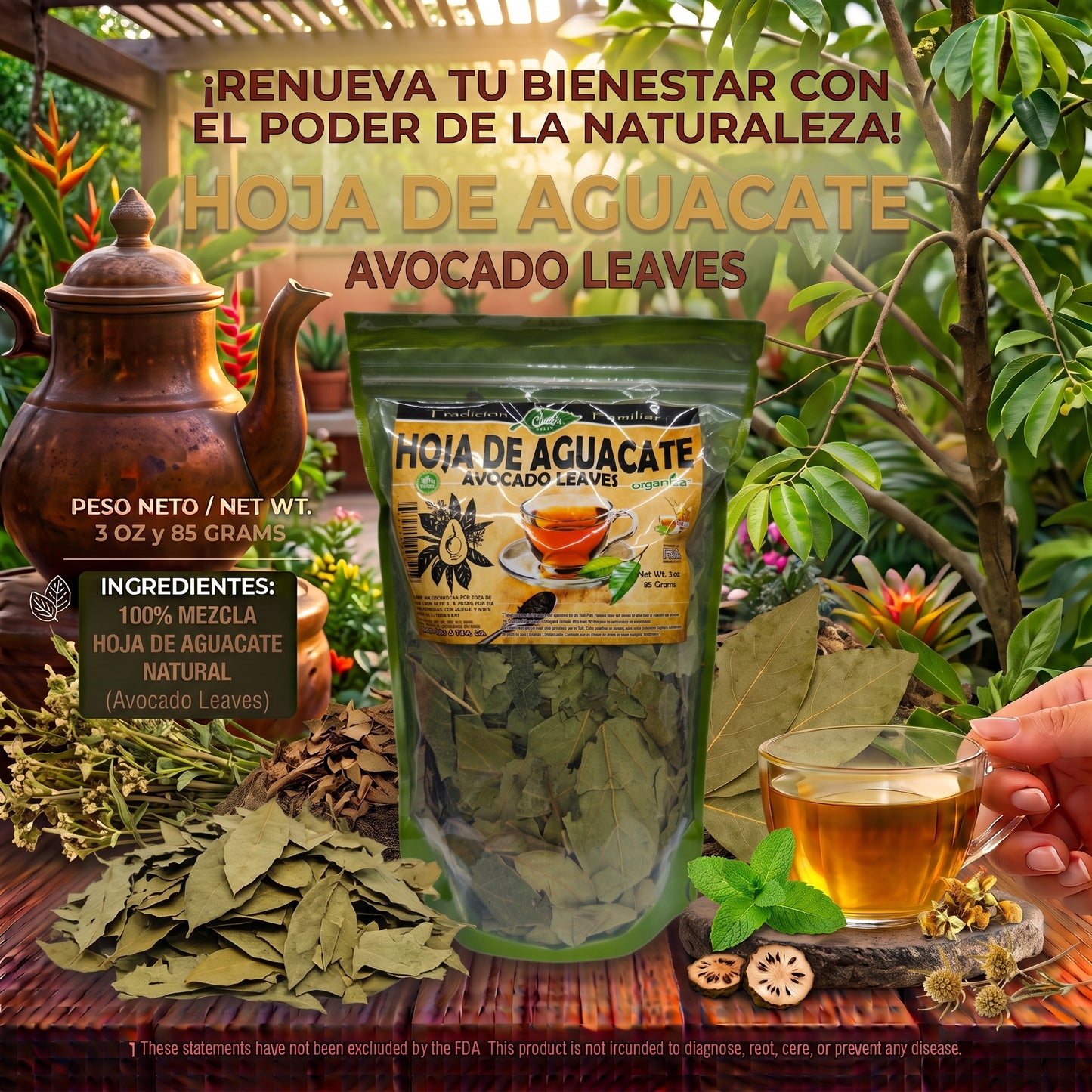Hoja de Aguacate (Avocado Leaves) 100% Natural | 3 oz (85 g) | Persea americana | Hoja Ancestral Mexicana