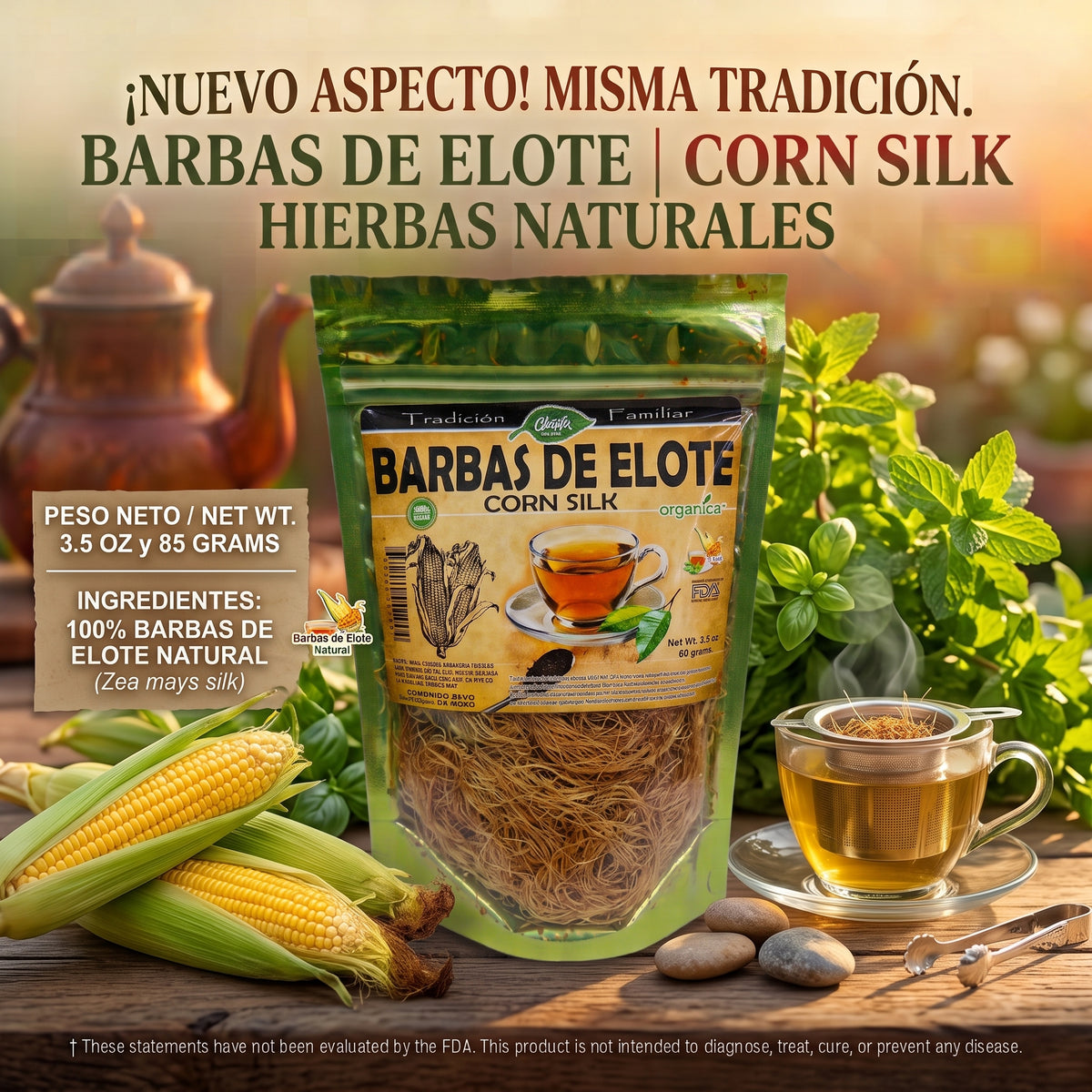 Barbas de Elote 100% Natural | 3.5 oz (85 g) | Zea mays | Hierba Ancestral Multiuso