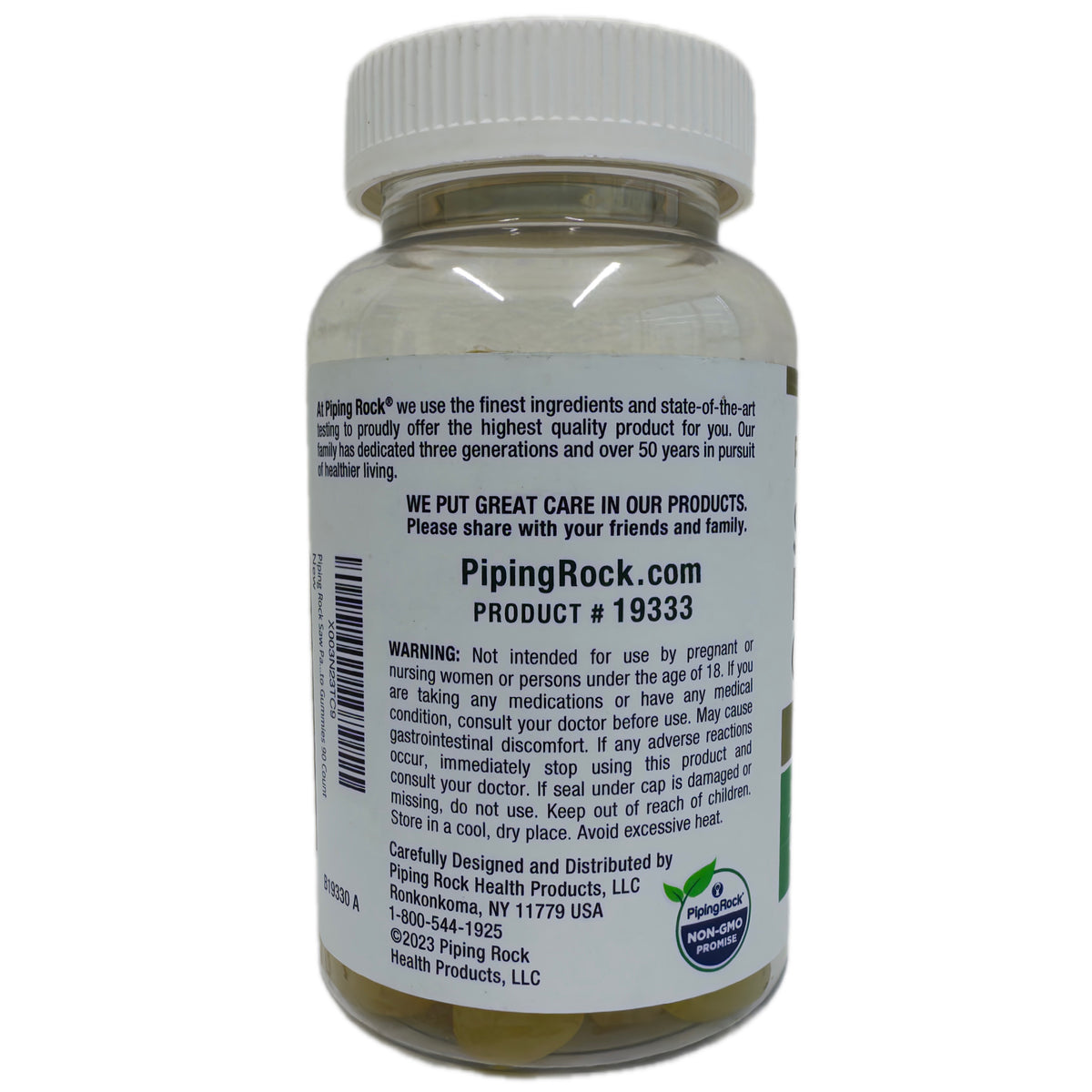 PipingRock Saw Palmetto Gummies — Sabor a Limón, Grado Premium (90 gomitas veganas)