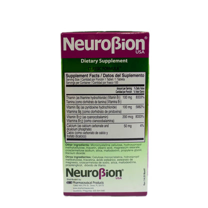 Neurobion USA – Vitaminas B1, B6 y B12 con Calcio – Fórmula Clásica de Alta Potencia – 100 Tabletas