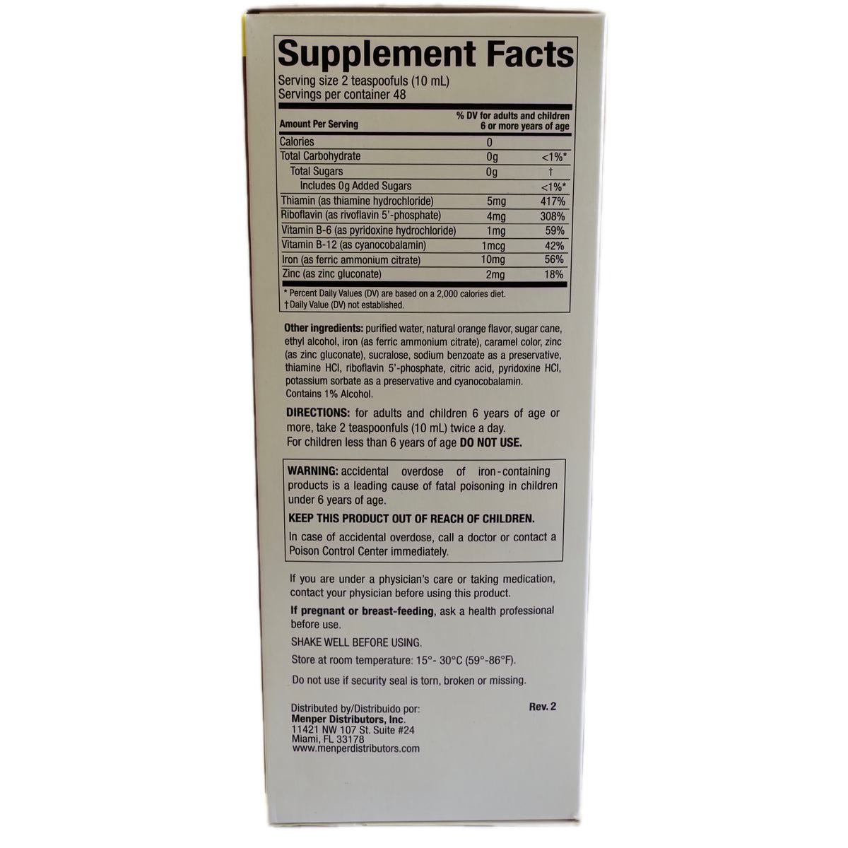 Vino Carne Hierro – Suplemento Líquido con Hierro, Zinc y Vitaminas B – Sabor Naranja – 16 fl oz (480 mL)
