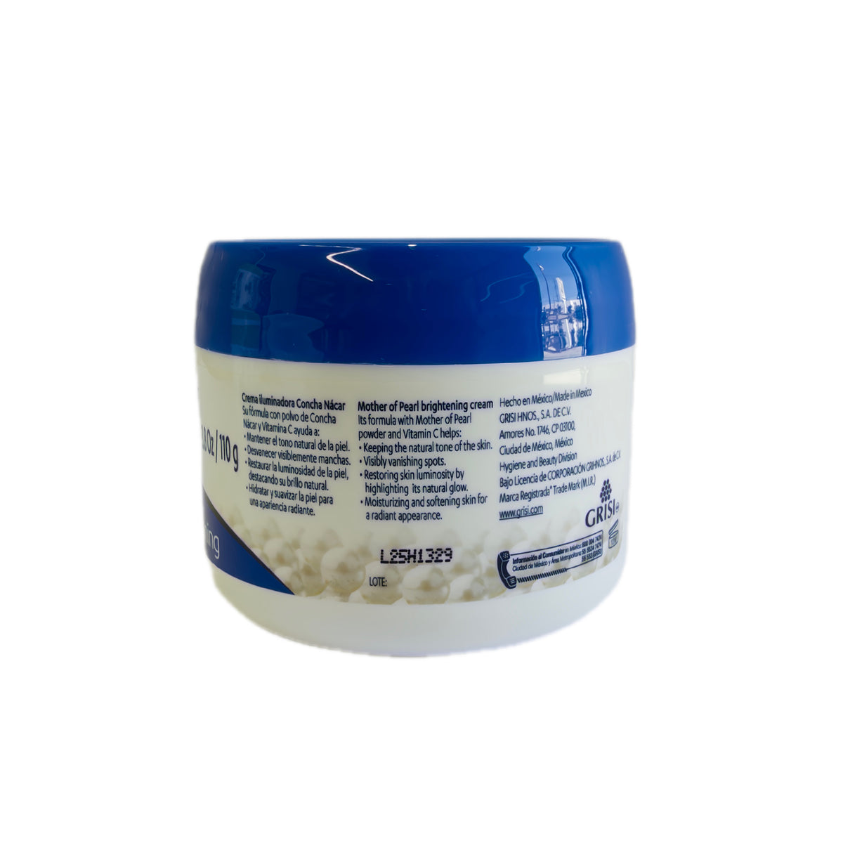 Crema facial con polvo de concha nácar y vitamina C para rostro y cuello – Tarro 3.8 oz (110 g)