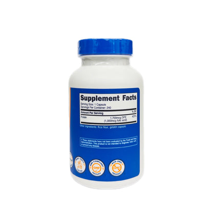 Nutricost Ácido Fólico (Vitamina B9) — 1,000 MCG