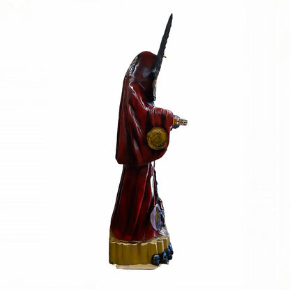 Santa Muerte Roja | Escultura Artesanal Pintada a Mano | 88.7" de Altura | Diseño con Búho y Globo Terráqueo