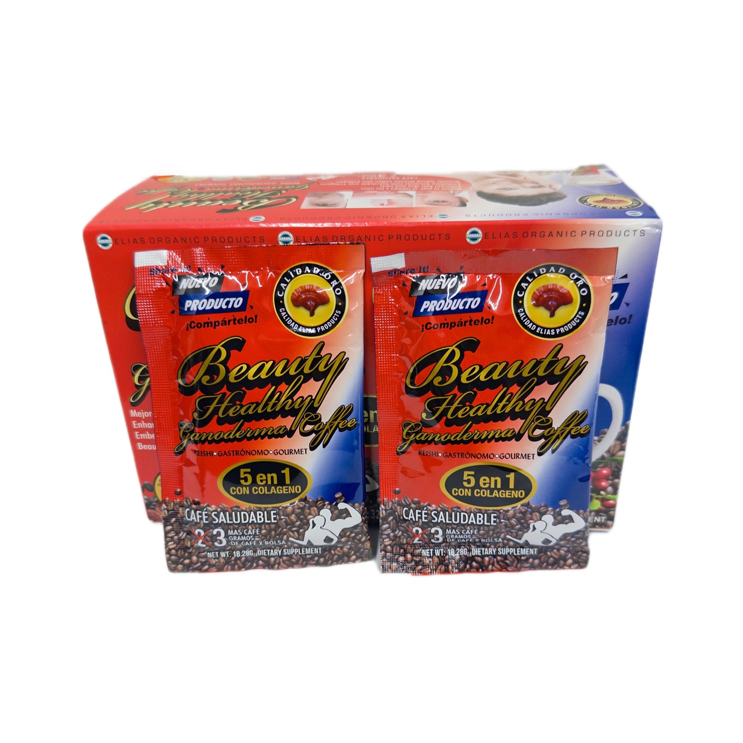 Beauty Healthy Ganoderma Coffee — Café Saludable 5 en 1 con Colágeno, 18 sobres de 18.28g