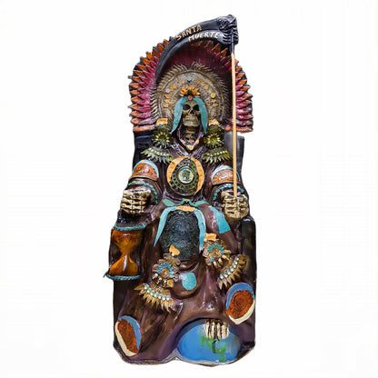 Santa Muerte Azteca | Escultura Artesanal Pintada a Mano | 74" de Altura