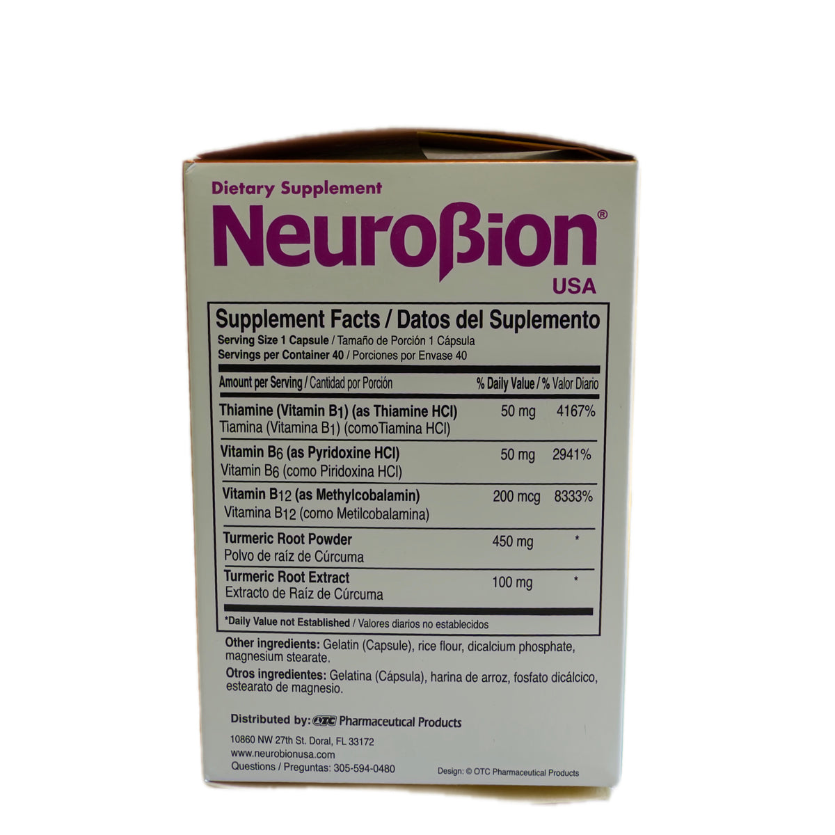 Neurobion USA – Vitaminas B1, B6 y B12 (Metilcobalamina) + Cúrcuma y Curcumina – 40 Cápsulas