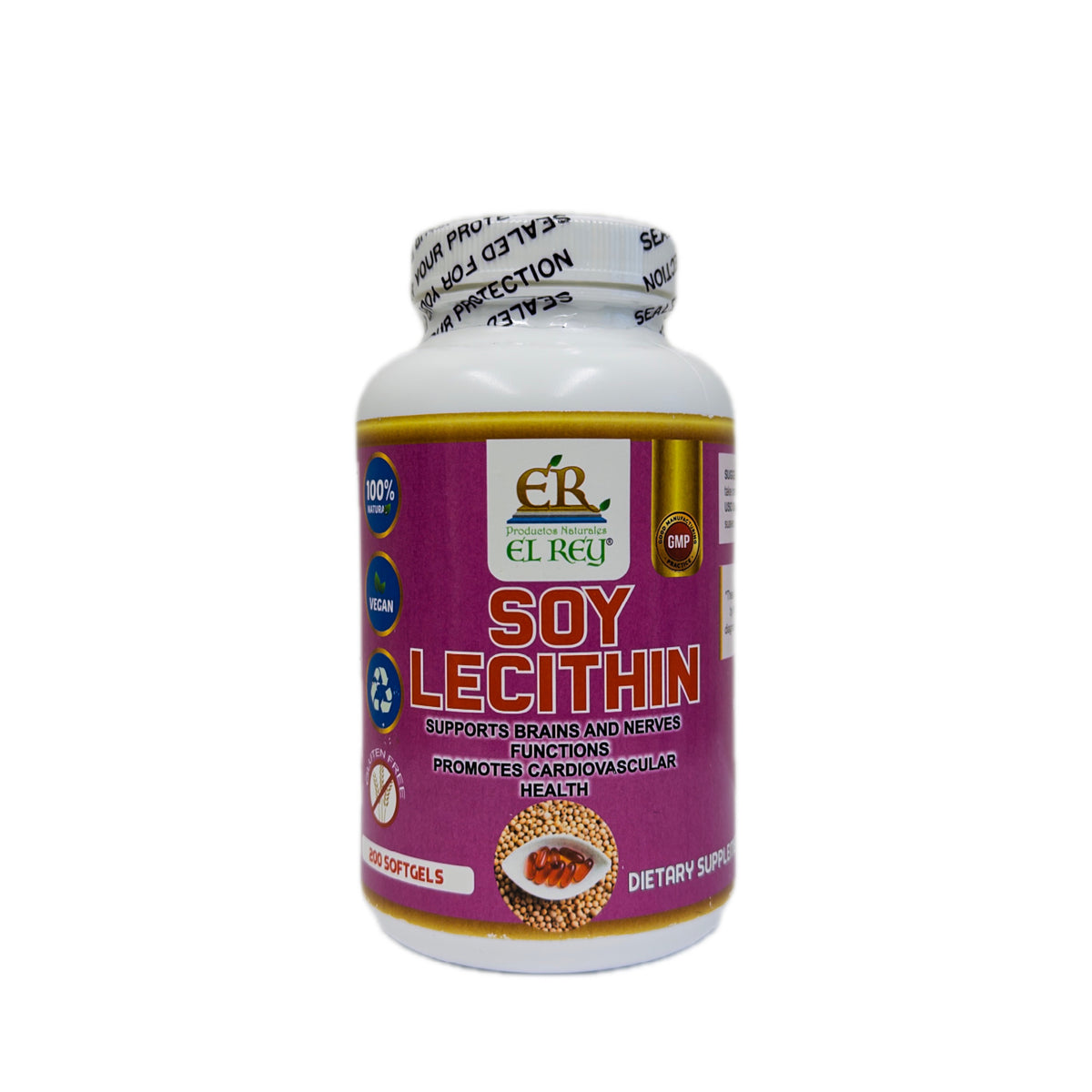 Lecitina de Soya El Rey Natural — 200 Cápsulas Suaves
