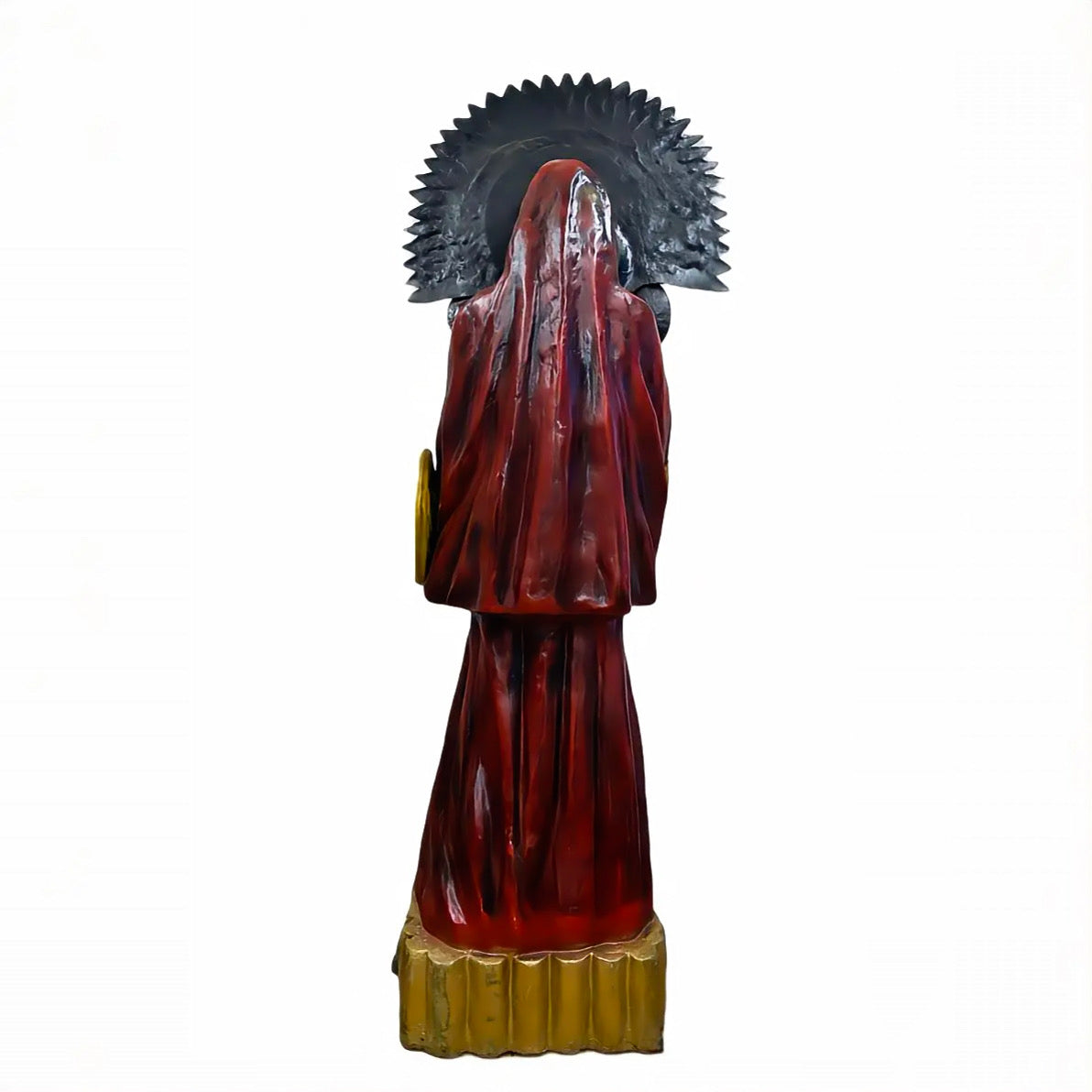 Santa Muerte Roja | Escultura Artesanal Pintada a Mano | 88.7" de Altura | Diseño con Búho y Globo Terráqueo