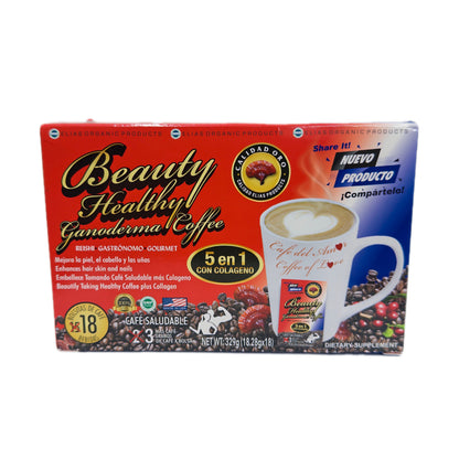 Beauty Healthy Ganoderma Coffee — Café Saludable 5 en 1 con Colágeno, 18 sobres de 18.28g