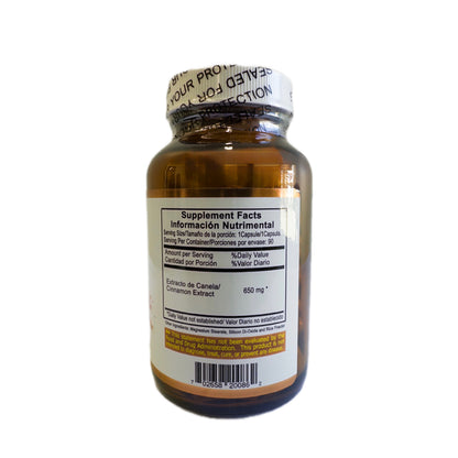 Canela en Cápsulas – Suplemento Herbal de Extracto de Canela – 90 Cápsulas de 650 mg