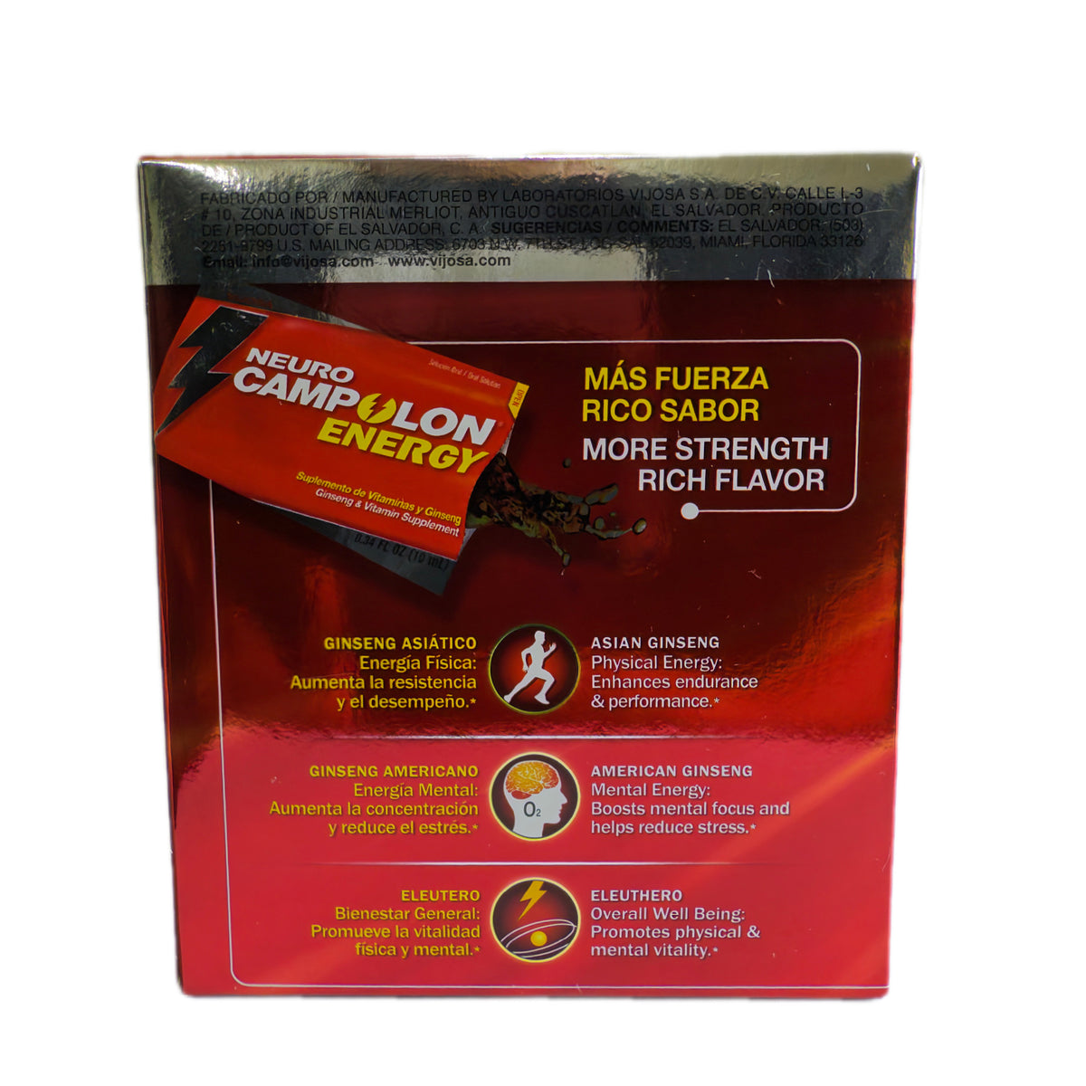 Complejo de Vitaminas B con Ginseng Americano, Asiático y Eleuthero – 12 Sobres Líquidos de 10 mL