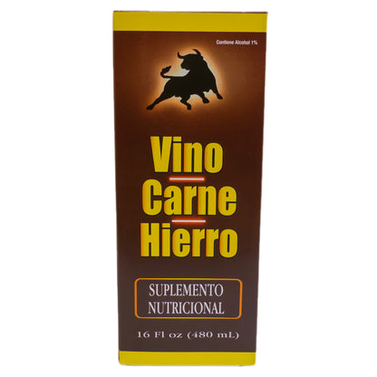 Vino Carne Hierro – Suplemento Líquido con Hierro, Zinc y Vitaminas B – Sabor Naranja – 16 fl oz (480 mL)